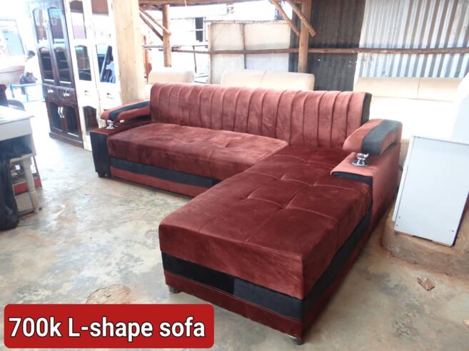 L shape brown sofa set