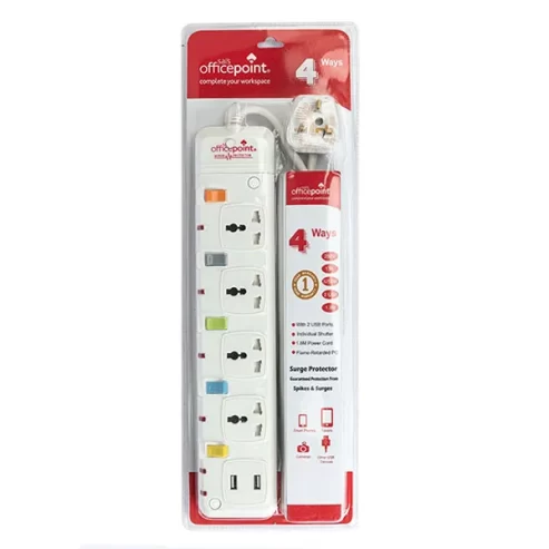 4-Way Multi-Socket Power Strip with Surge Protection and USB