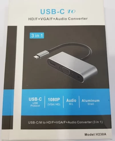 USB C to HDMI, VGA and Audio (3 in 1) Converter