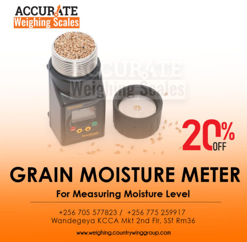 Dramniski grain moisture meters with a jug in store Kampala