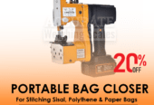 Portable two thread chain stitch bag closing machine