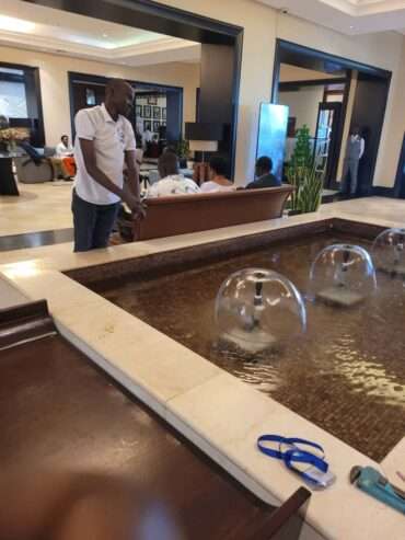 Commercial indoor water fountain installation in Uganda